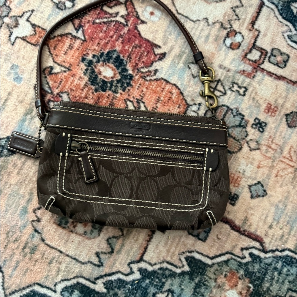 Coach Dark Brown Signature Wristlet